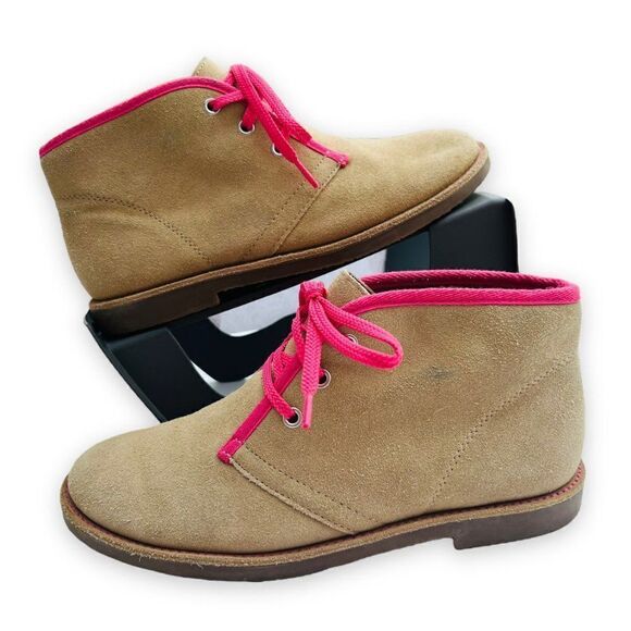 Lands' End Suede Chukka Boots Beige / Pink Youth Girls 4M - Picture 1 of 11